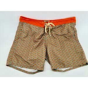 Mr Swim Retro Geometric Pattern Orange Swim Trunks Board Shorts Sz 34 Mod Resort